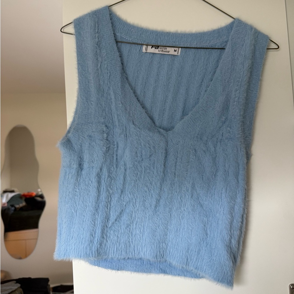 Light Blue Fuzzy Sleeveless Top